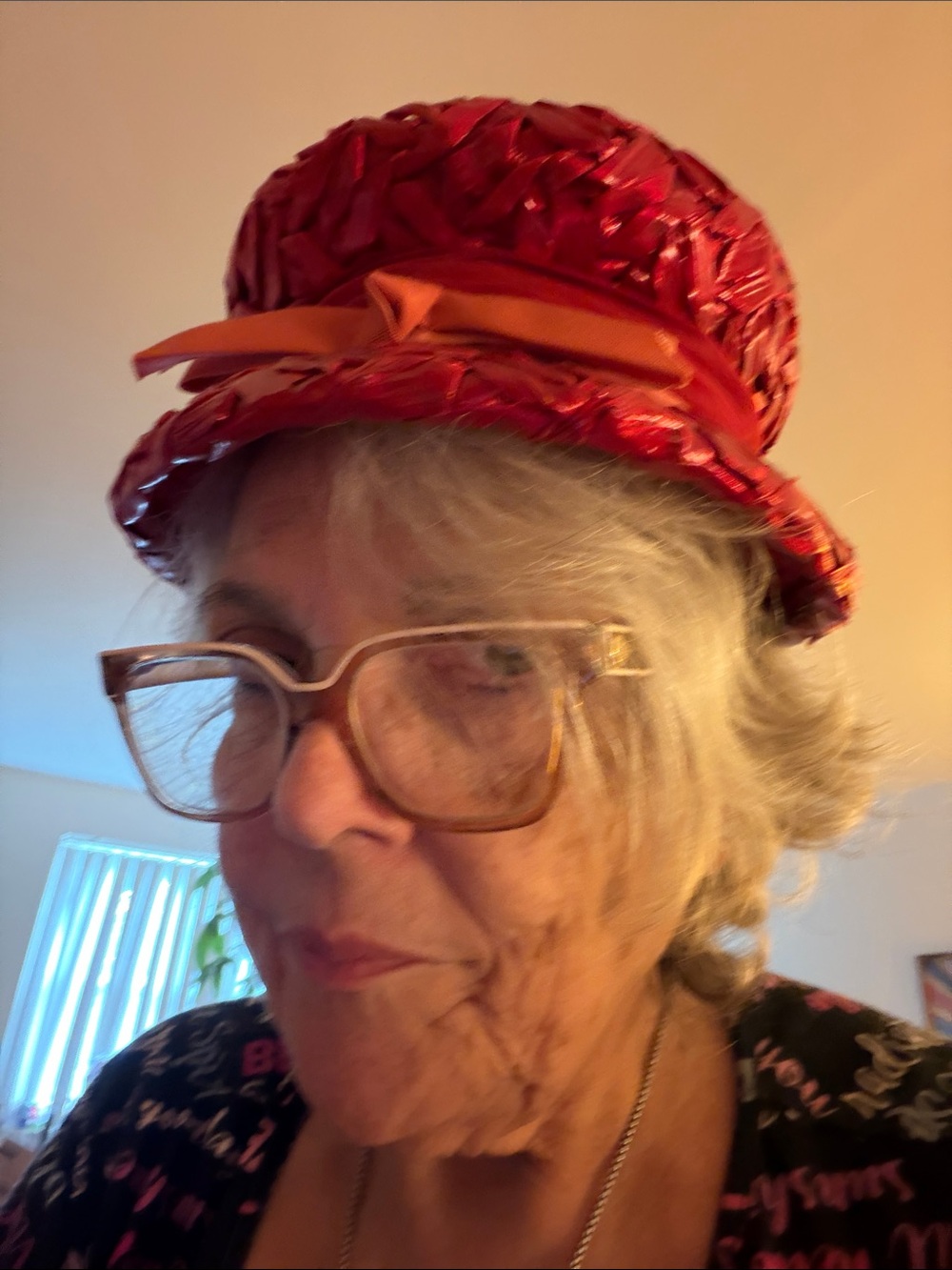 Vintage Red Straw Boater Hat with Ribbon